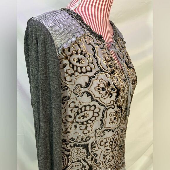 Hale Bob Beaded Top Ornate Gray Gold Velvet Whimsigoth Boho Eclectic Size Medium - Picture 8 of 13